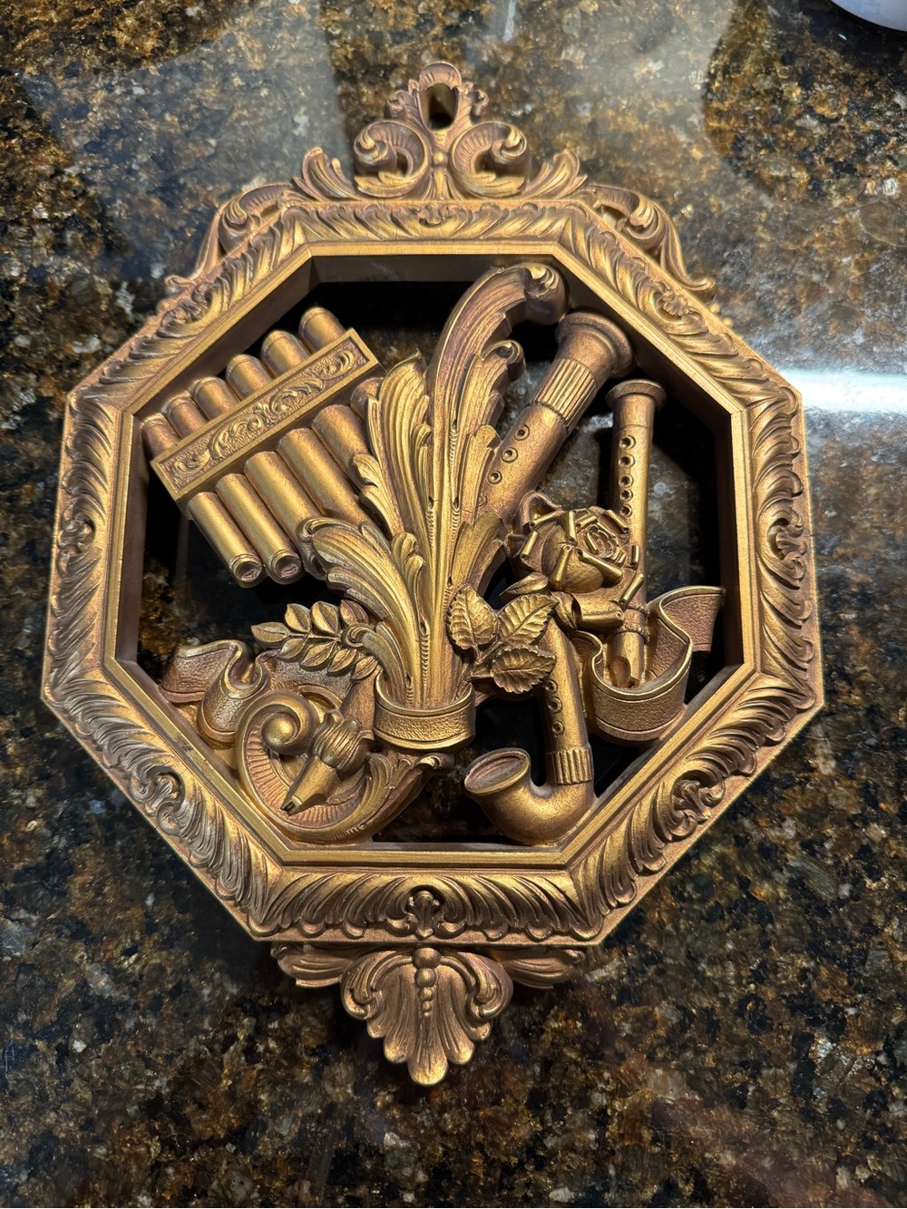 Ornate Vintage-Style Octagonal Wall Plaque in Antique Gold